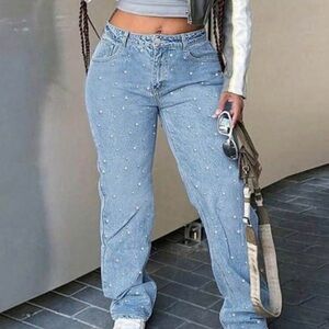 Women's Blue Embellished Jeans
